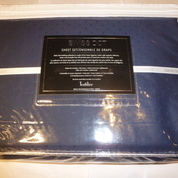 Swiss Dot Navy Queen Sheet Set - Picture 2 of 4